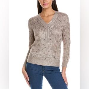 NWT Elie Tahari Pointelle Sweater. Size Large. Light Beige/Sable.